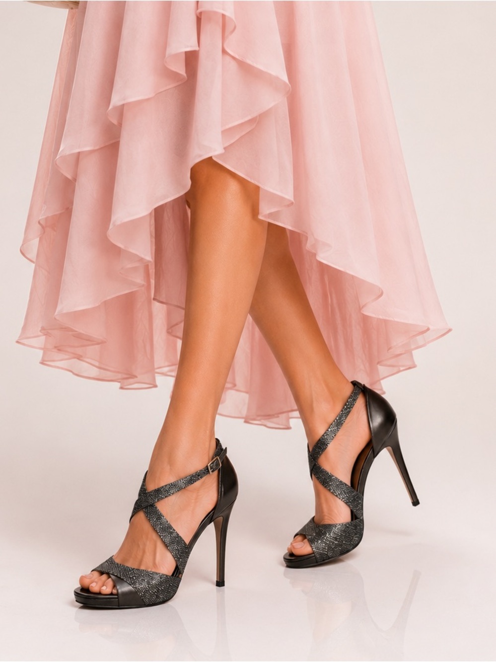 Jimmy Choo Tyne Asymmetrical Anthracite Silver Glitter Lamé Bridal Sandal Heels - Picture 15 of 15
